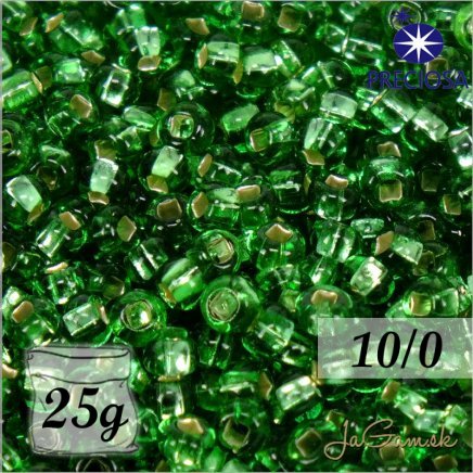 Rokajl Preciosa 10/0 Zelená priehľadná so strieborným prieťahom č.57100-25g (PR10025)